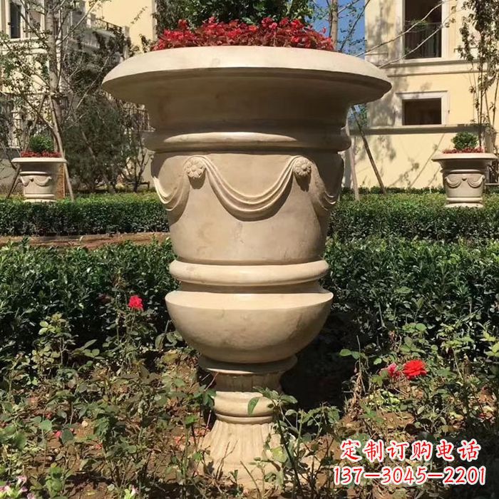 深圳园林砂岩石雕花盆
