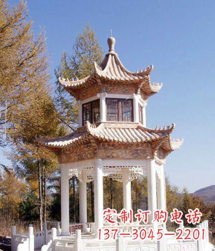 深圳园林双层石凉亭景观石雕 (2)