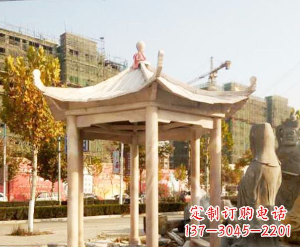 深圳园林晚霞红单层凉亭景观石雕