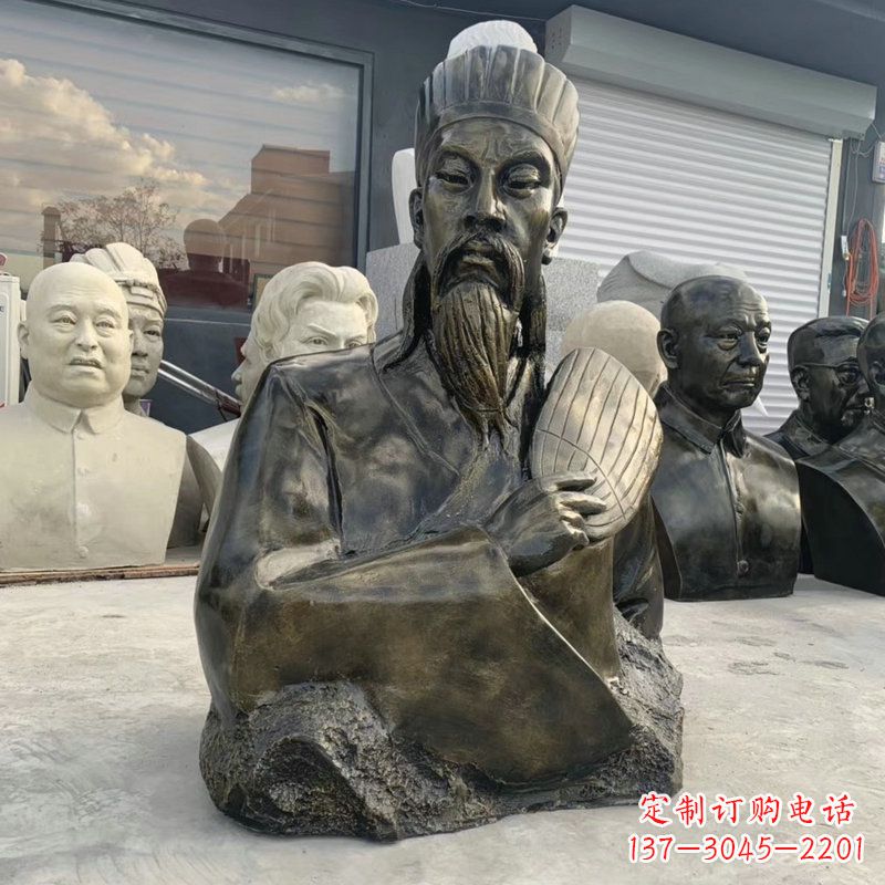 深圳诸葛亮半身像-玻璃钢仿铜三国人物古代著名军事家雕像